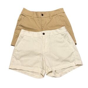 Tori Richard Women's Khaki Tan and White Shorts Cotton Blend Casual Chino Bundle